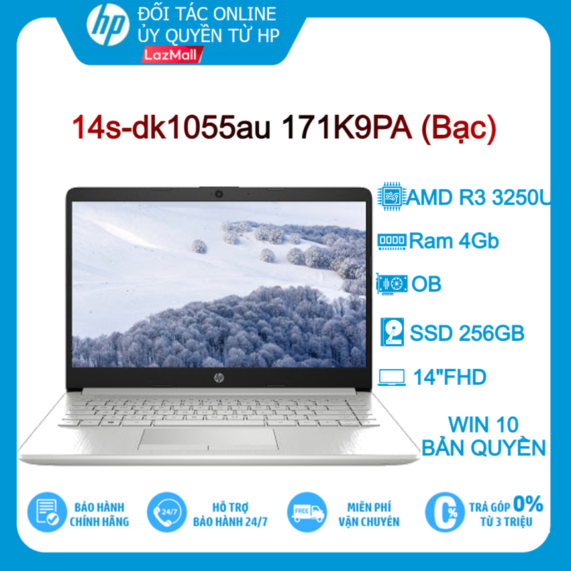 [VOUCHER 10% - MAX 2.5 TRIỆU]Laptop HP 14s-dk1055au 171K9PA (14 HD/AMD Ryzen 3 3250U/4GB/256GB SSD/Windows 10 Home 64-bit/1.5kg)