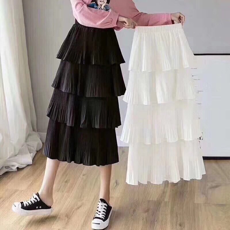 Chân váy 4 tầng dập ly nhỏ midi