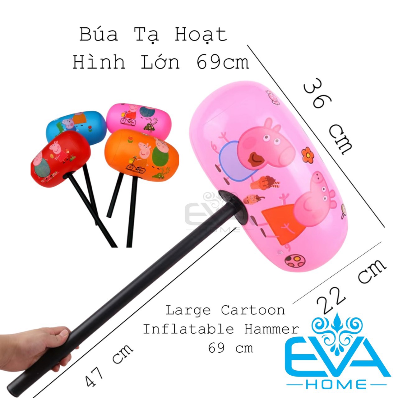 Đồ chơi bơm hơi búa tạ đen lớn 1000 ton big size vui nhộn kèm bơm large inflatable 1000ton with pump