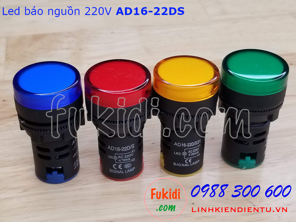 Đèn LED báo nguồn 220V phi 22mm AD16-22DS