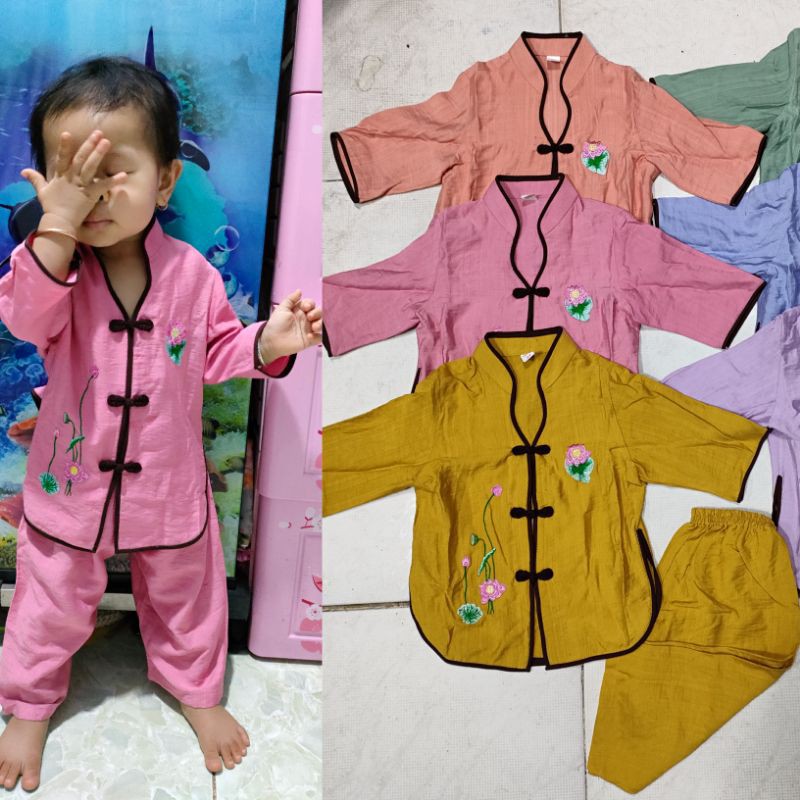 Đồ lam đi chùa bé gái cao cấp sẩm tơ