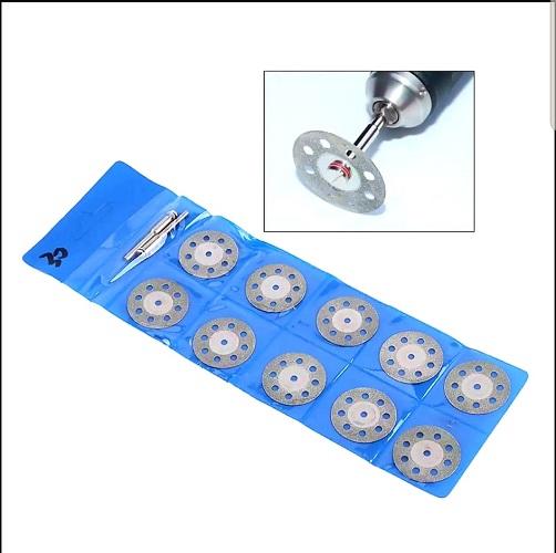 Bộ 10 lưỡi cắt phủ kim cương mini đường kính 22mm và 2 chân trục 3mm