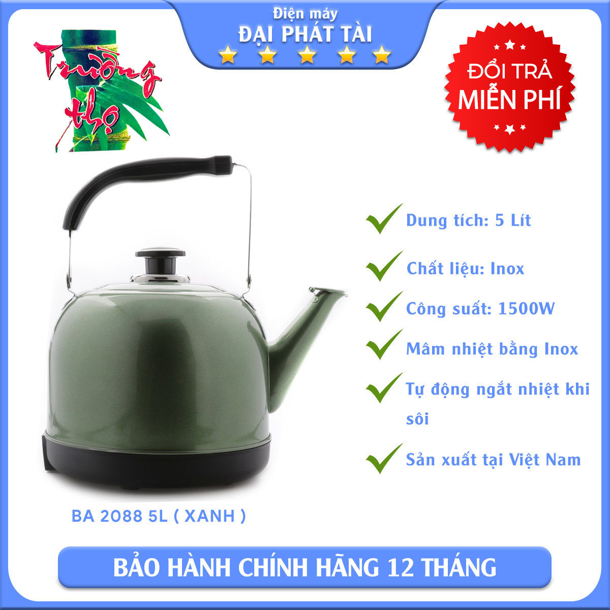 Ấm siêu tốc Trường Thọ BA 2088