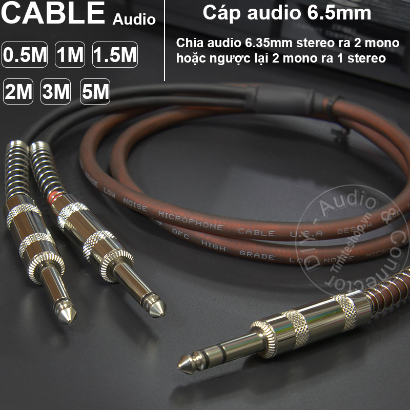 Cáp chuyển 6.5 stereo ra 2 6.5 mono DIY 0.5M đến 5M - Dây chia jack 6ly stereo ra 2 mono