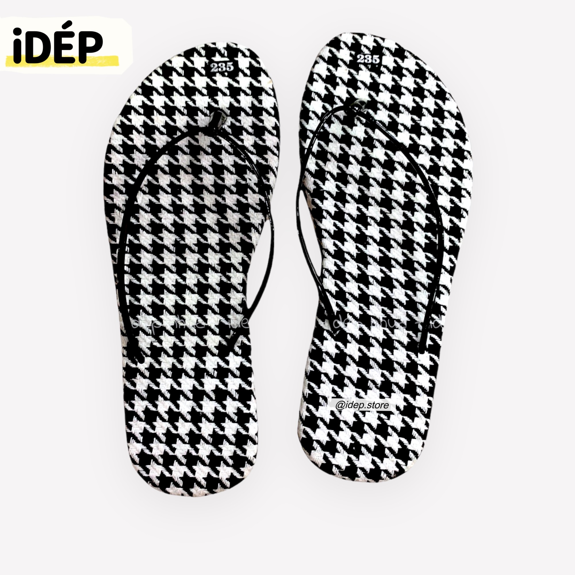 Dép kẹp nữ xỏ ngón quai dây chỉ mảnh đế bệt họa tiết kẻ sọc nanh sói sang chảnh thời trang iDÉP DL209