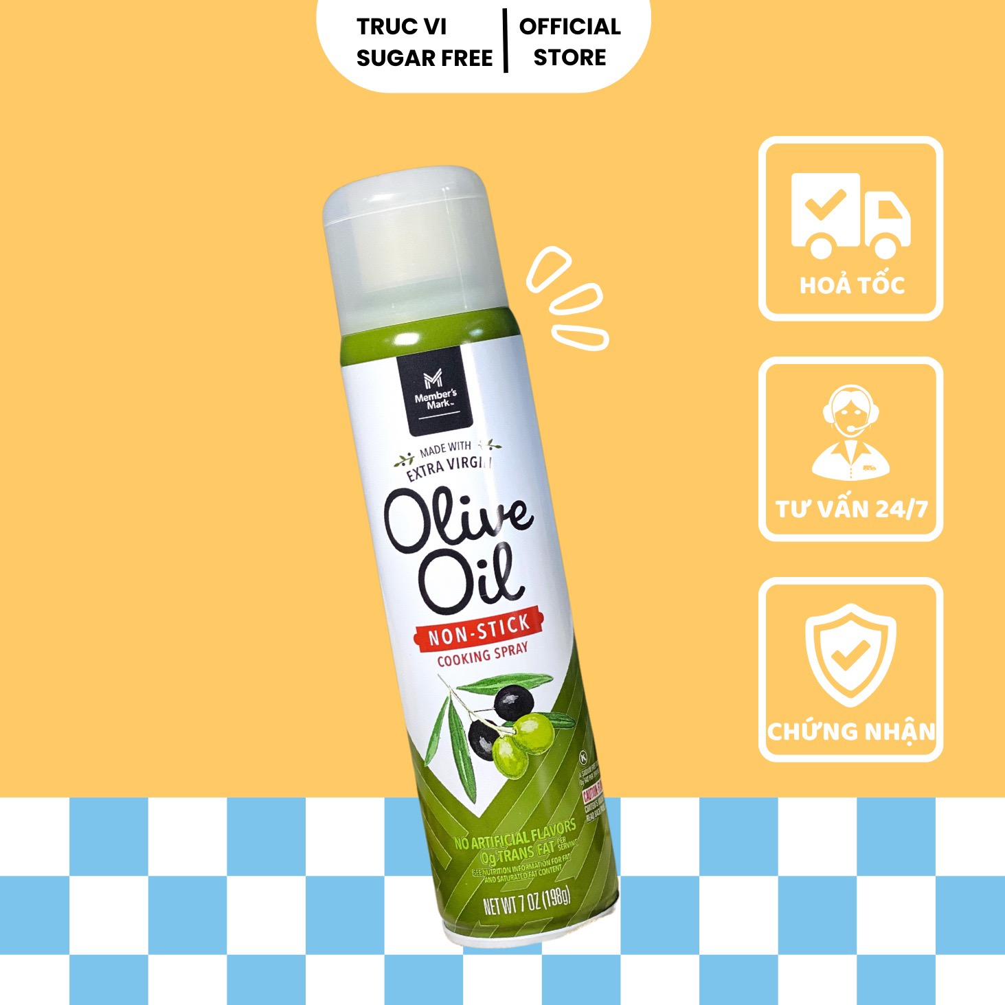 Dầu Olive Extra Vigin Members Mark dạng xịt 0 calo [eat clean , keto , gymer , tiểu đường, ăn kiêng]
