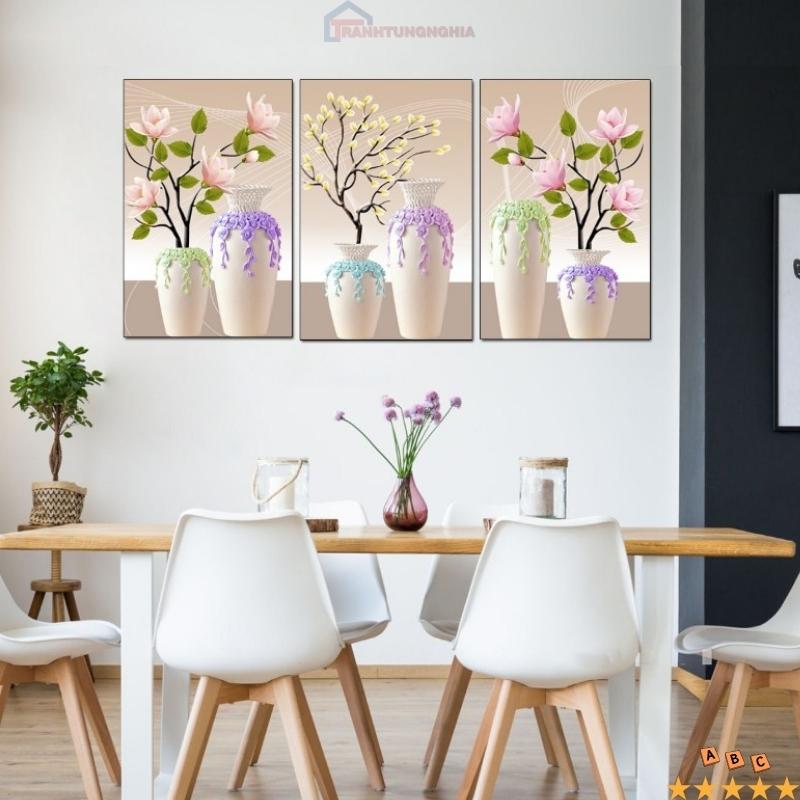 Tranh đính đá bình hoa ngọc lan 3 bức LV292 (1m48 x 70cm)