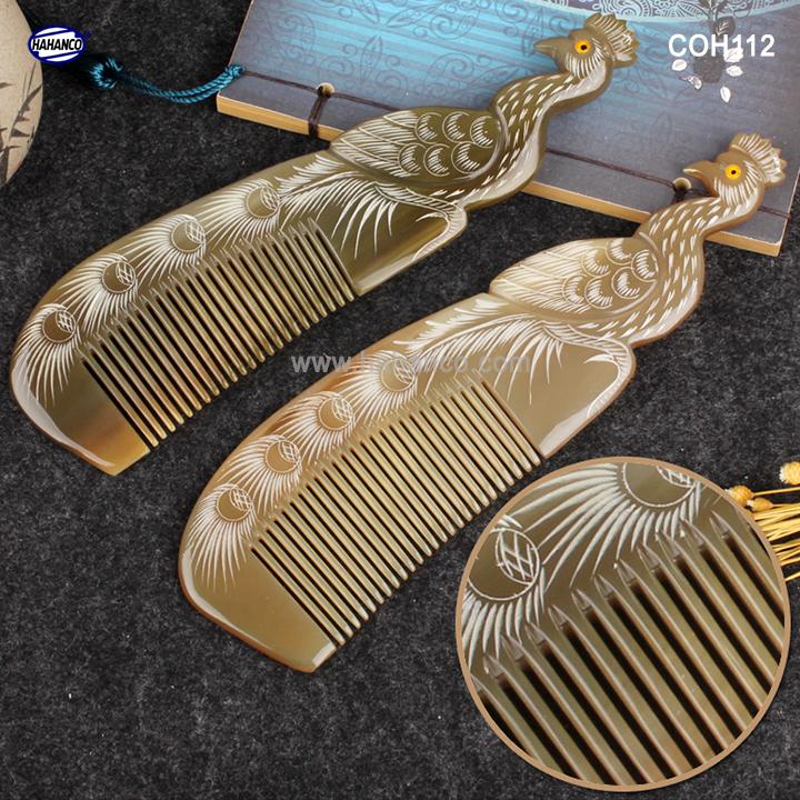 Lược sừng Công đẹp làm quà tặng VIP (Size: L - 18cm) Chăm sóc tóc - Horn Comb of HAHANCO - COH112S