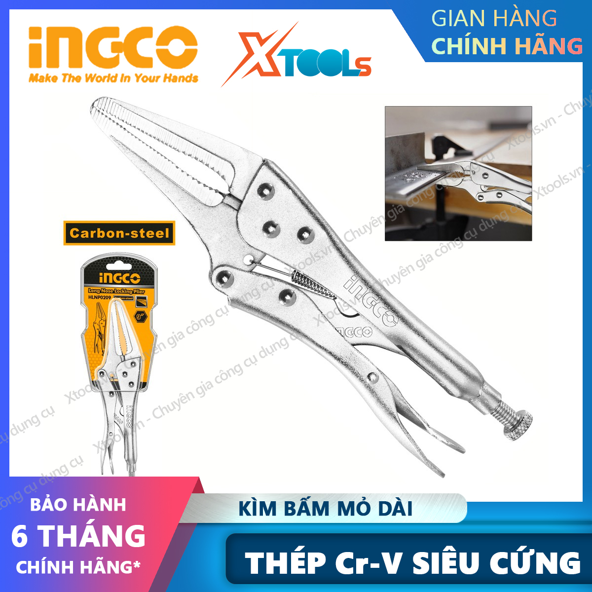 Ingco hlnp0209 9 inch premium long drop bolt lock pliers White CR-V Super hard rust-proof curved xtools