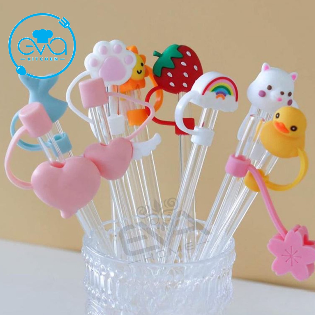 Nút Đậy / Nắp Đậy Ống Hút Silicone 3D Chống Bụi Hoạ Tiết Hoạt Hình Dễ Thương SP3452