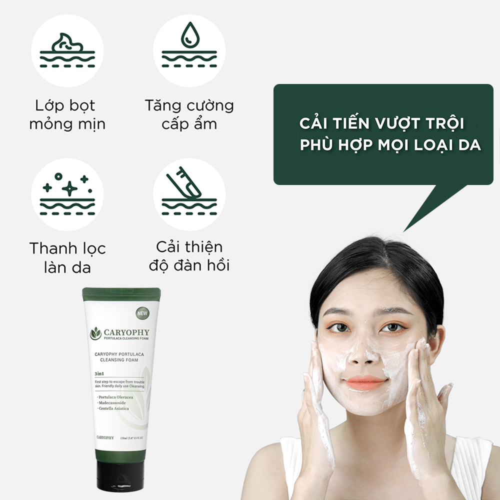 Combo giảm mụn mờ thâm sạch sâu Caryophy Portulaca (Serum giảm mụn 10ml - Toner không cồn 300ml - Sữa rửa mặt da mụn 150ml)
