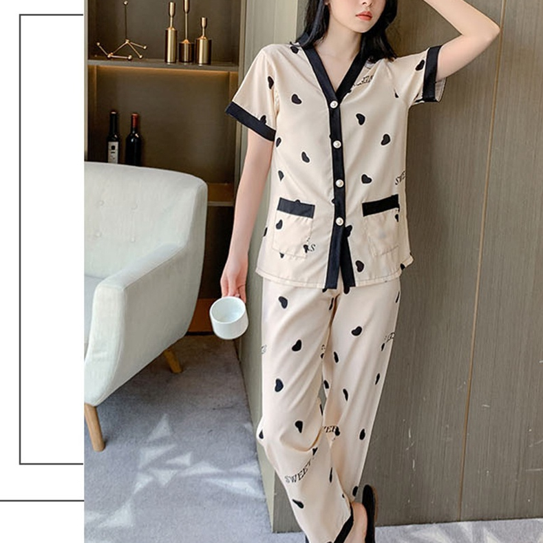 Bộ ngủ lụa mango quần dài áo cộc, Bộ ngủ lụa cao cấp, chất lụa mango mềm mại thoải mái BN026