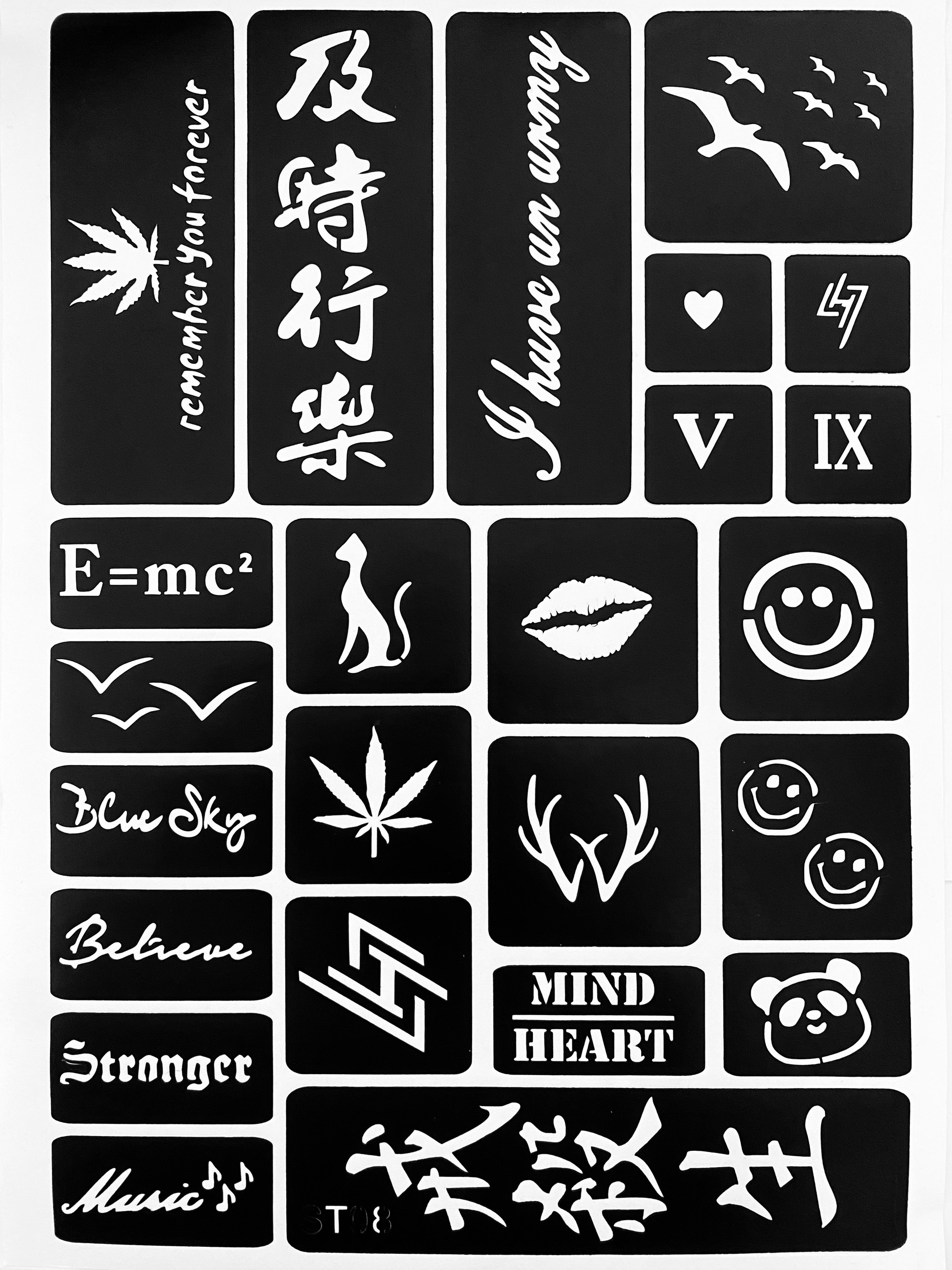 Khuôn Xăm Tattoo CHỮ HOA/CHỮ Trung Quốc Cá tính tấm A4 (không kèm mực xăm)