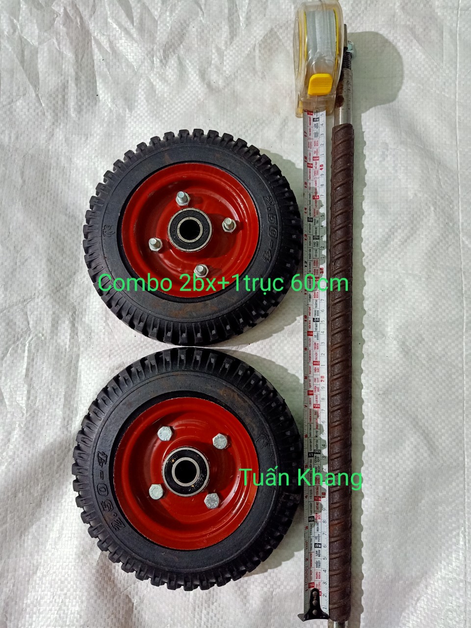 Combo 2 bánh xe 20cm và trục 60cm răn 17ly