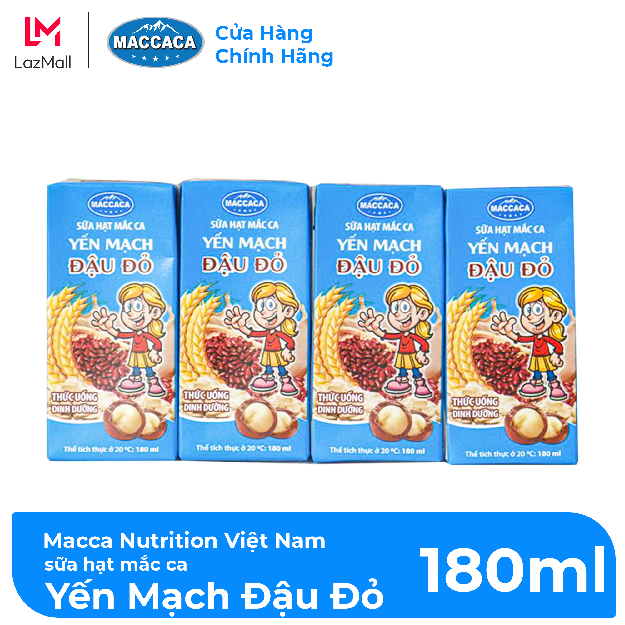 Maccaca - Lốc 4 hộp Sữa hạt Mắc Ca Yến Mạch Đậu Đỏ