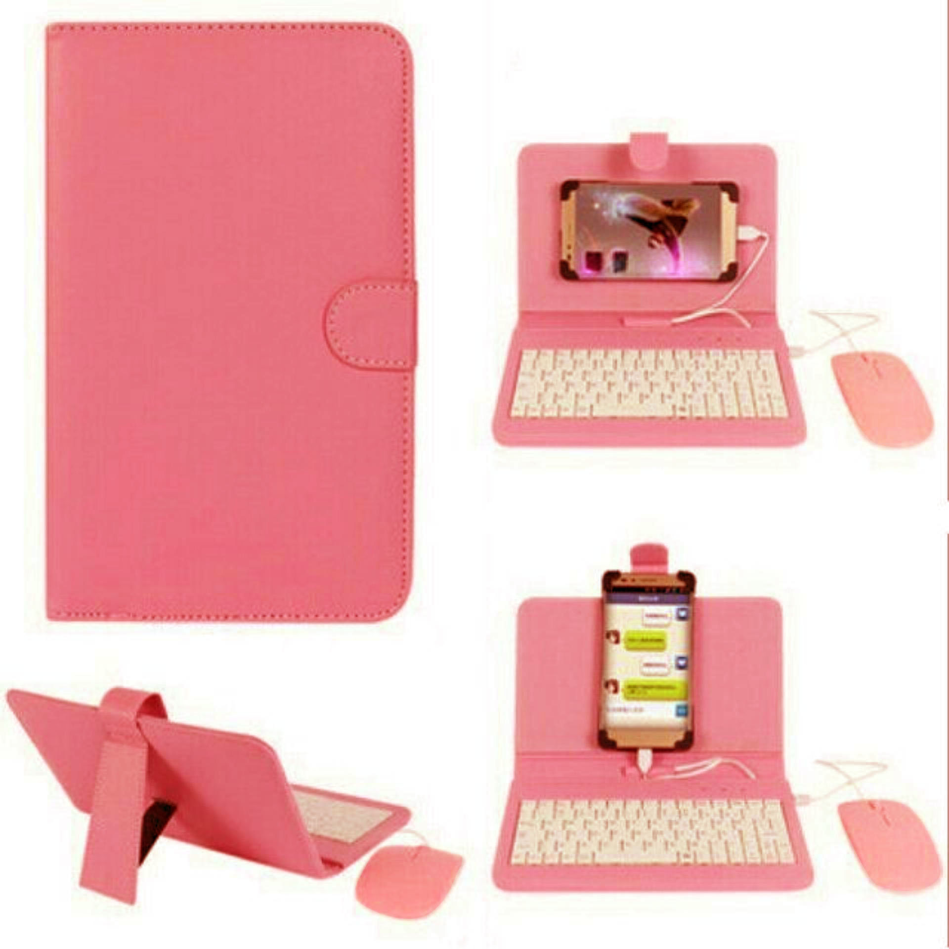 Built-In Keyboard + Mouse leather case for 4 to 7 inch Android tablet phone wired + mouse pad