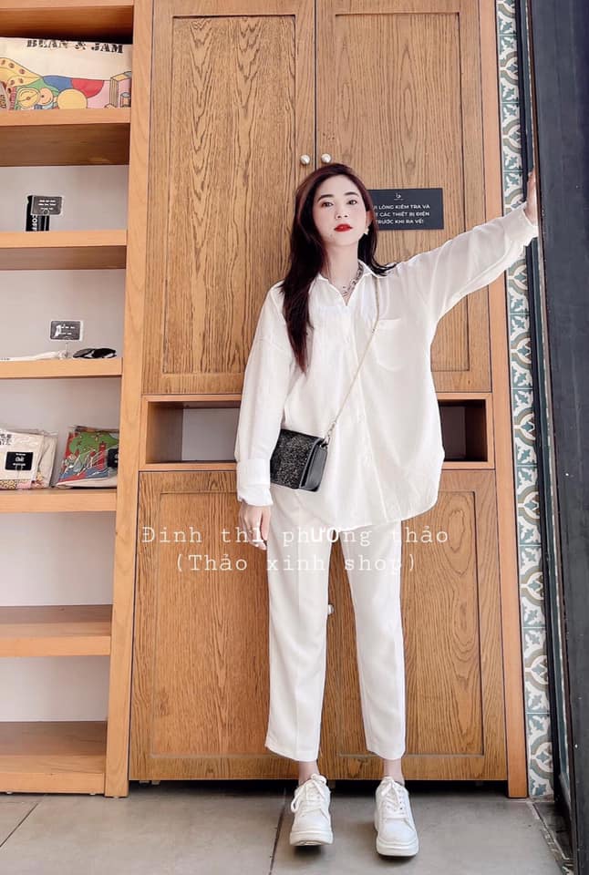 Sét đũi trắng cổ vét - bộ dài tay