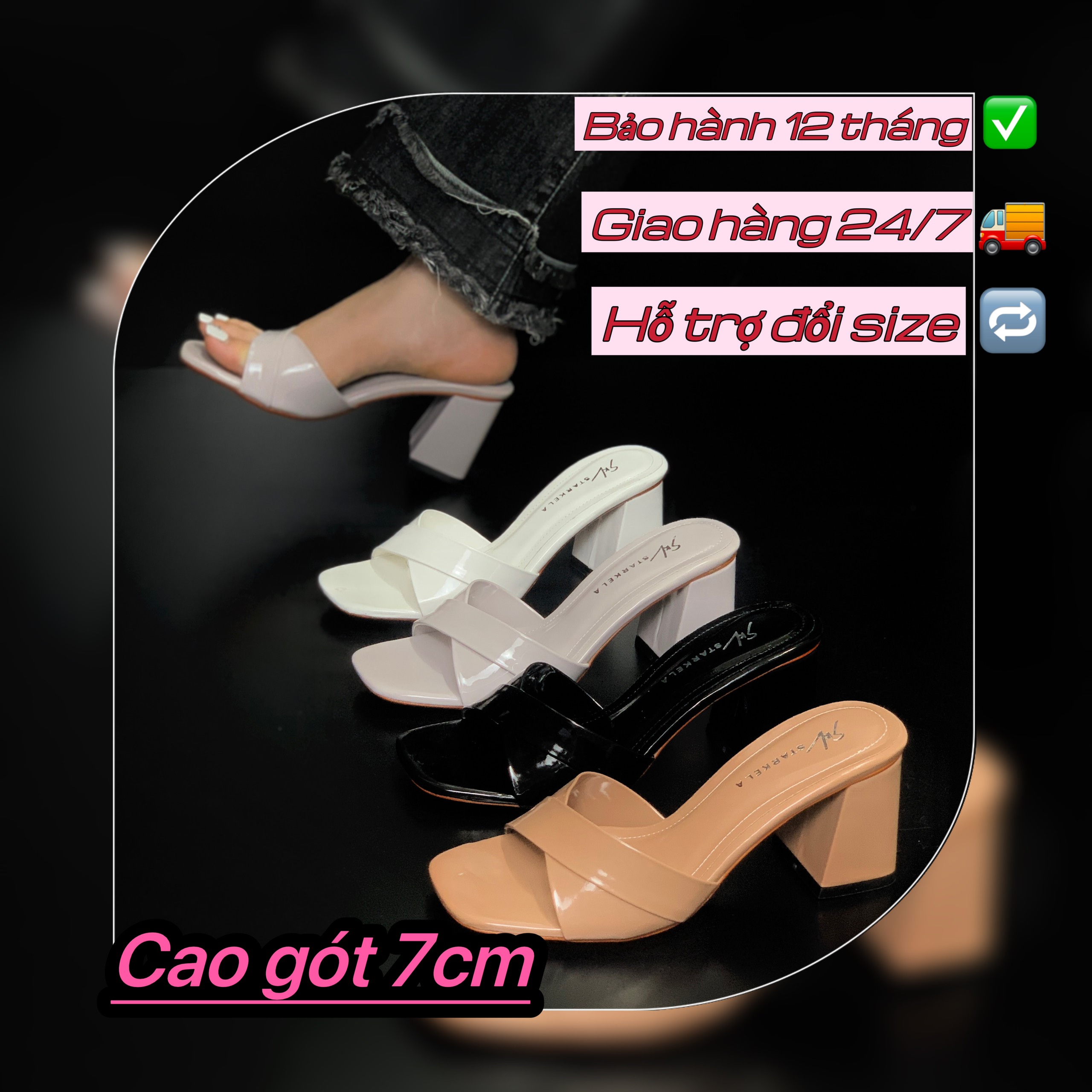 (cao gót 7cm) Dép quai bảng hottren