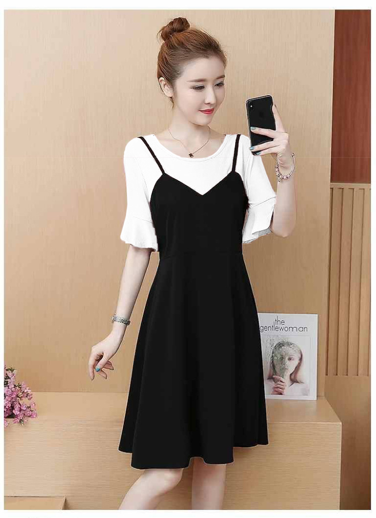 ĐẦM THUN LIỀN PHỐI MÀU TAY LOE DÁNG XÒE