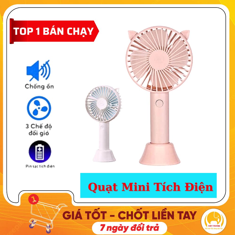 [Tặng chân đế giữ quạt] Quạt mini tích điện có chân để bàn tiện ích - 3 mức độ gió siêu mát SS-2