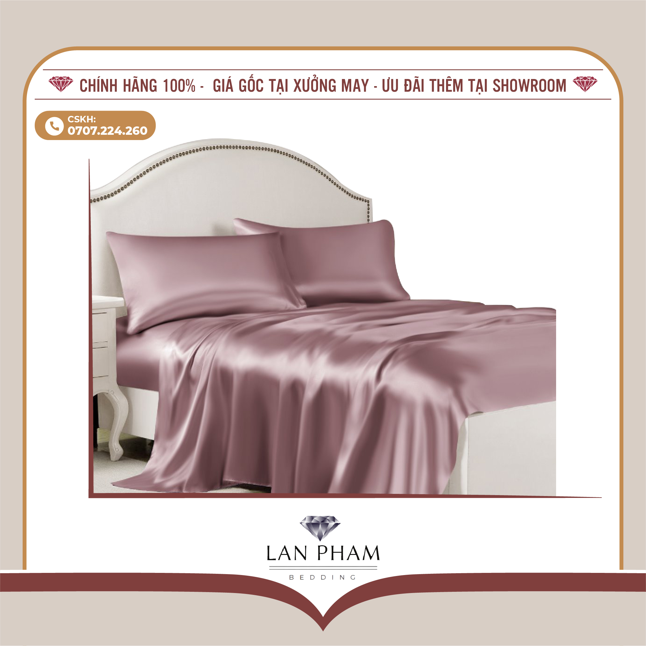 BỘ GA GIƯỜNG DRAP GỐI PHI LỤA MÀU HỒNG TÍM CAO CẤP LAN BEDDING