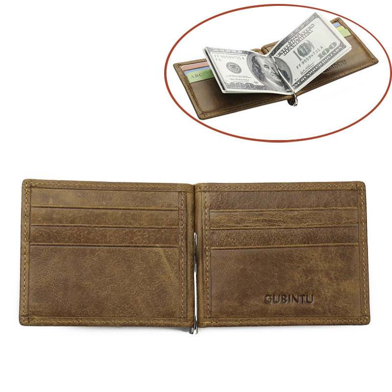 Ví nam kiểu kẹp tiền VTK408 da bò thật 100%, có khe để thẻ card