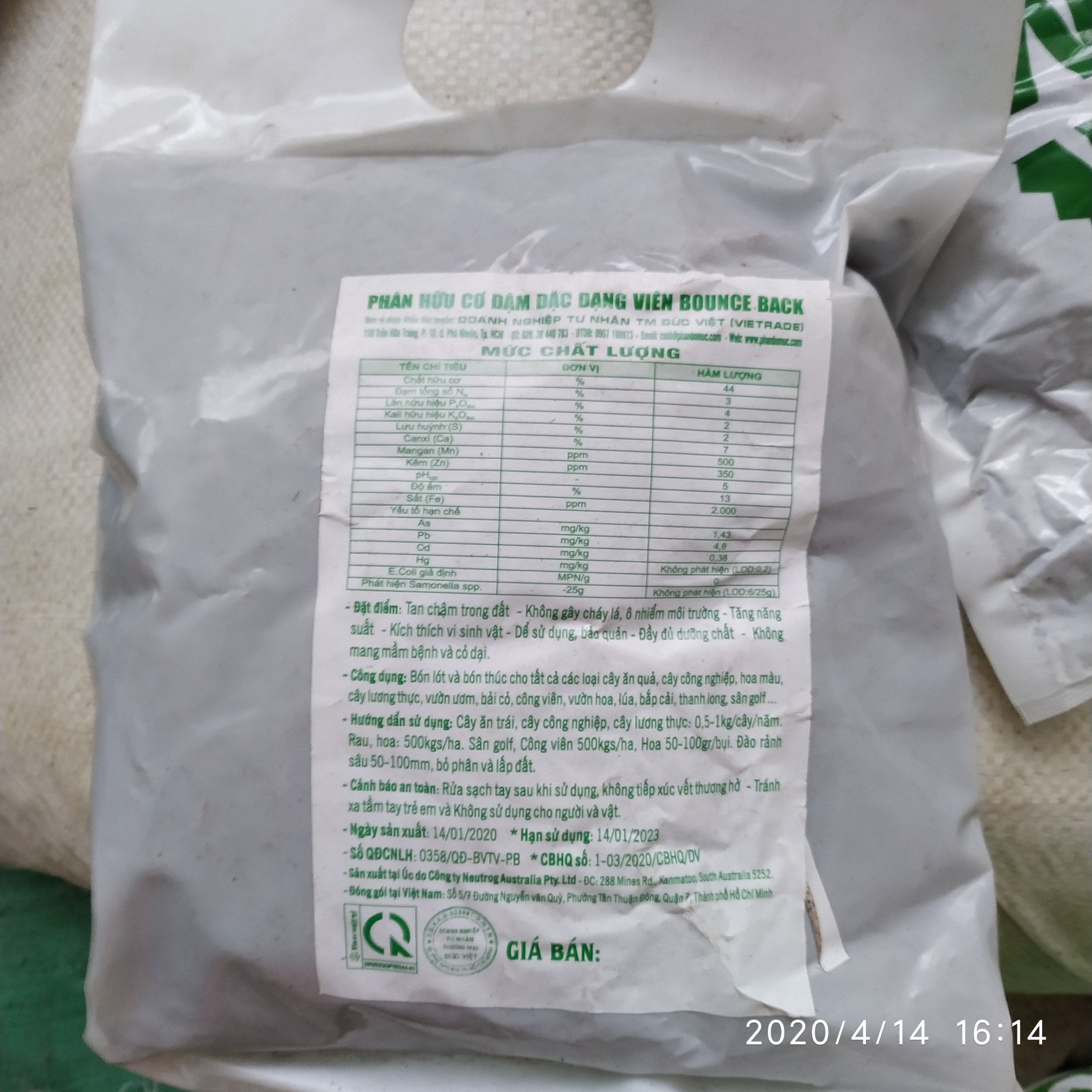Phân hữu cơ đạm cá Úc dạng viên Bounce Back 1kg