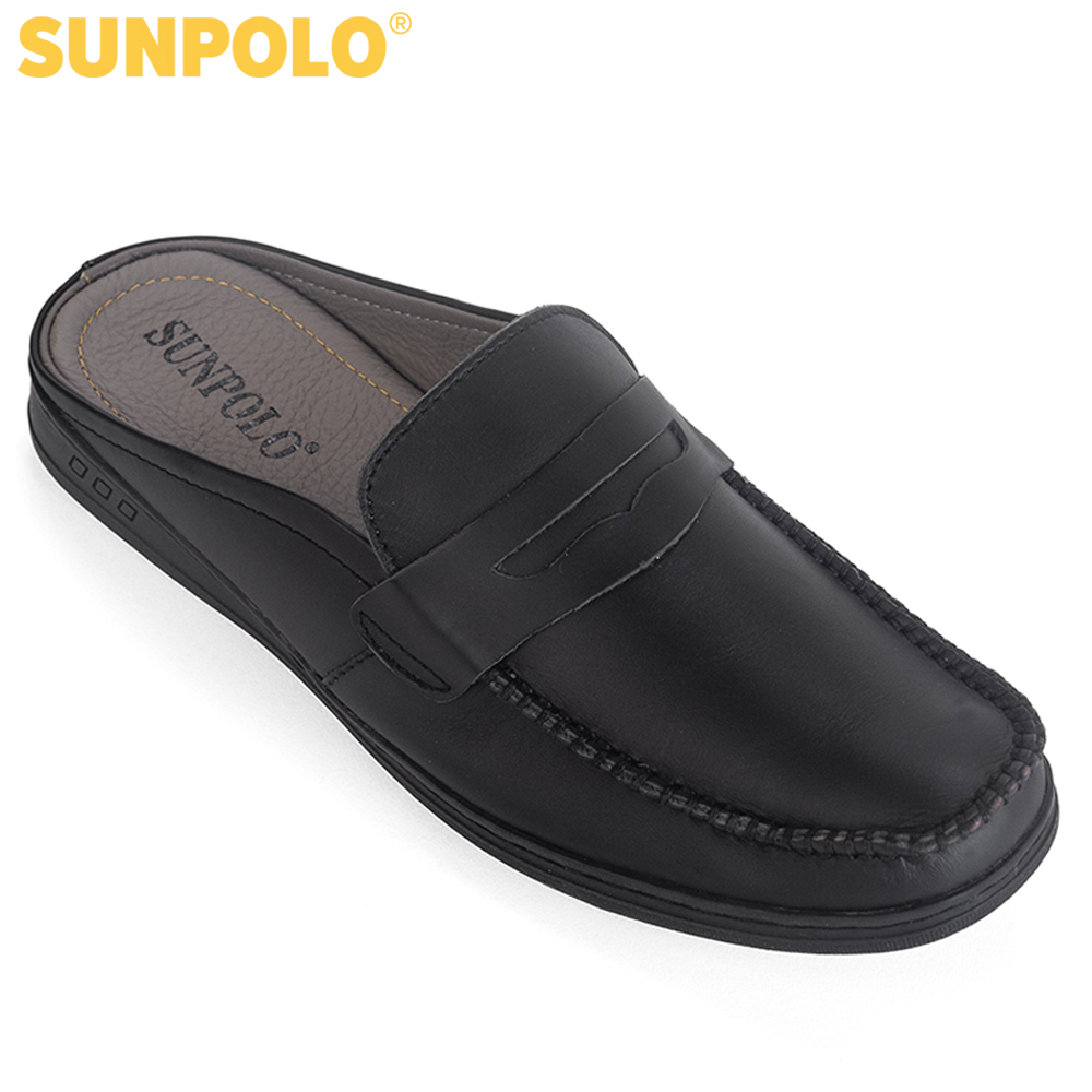Dép sabo nam da bò SUNPOLO SPO197 (Đen)