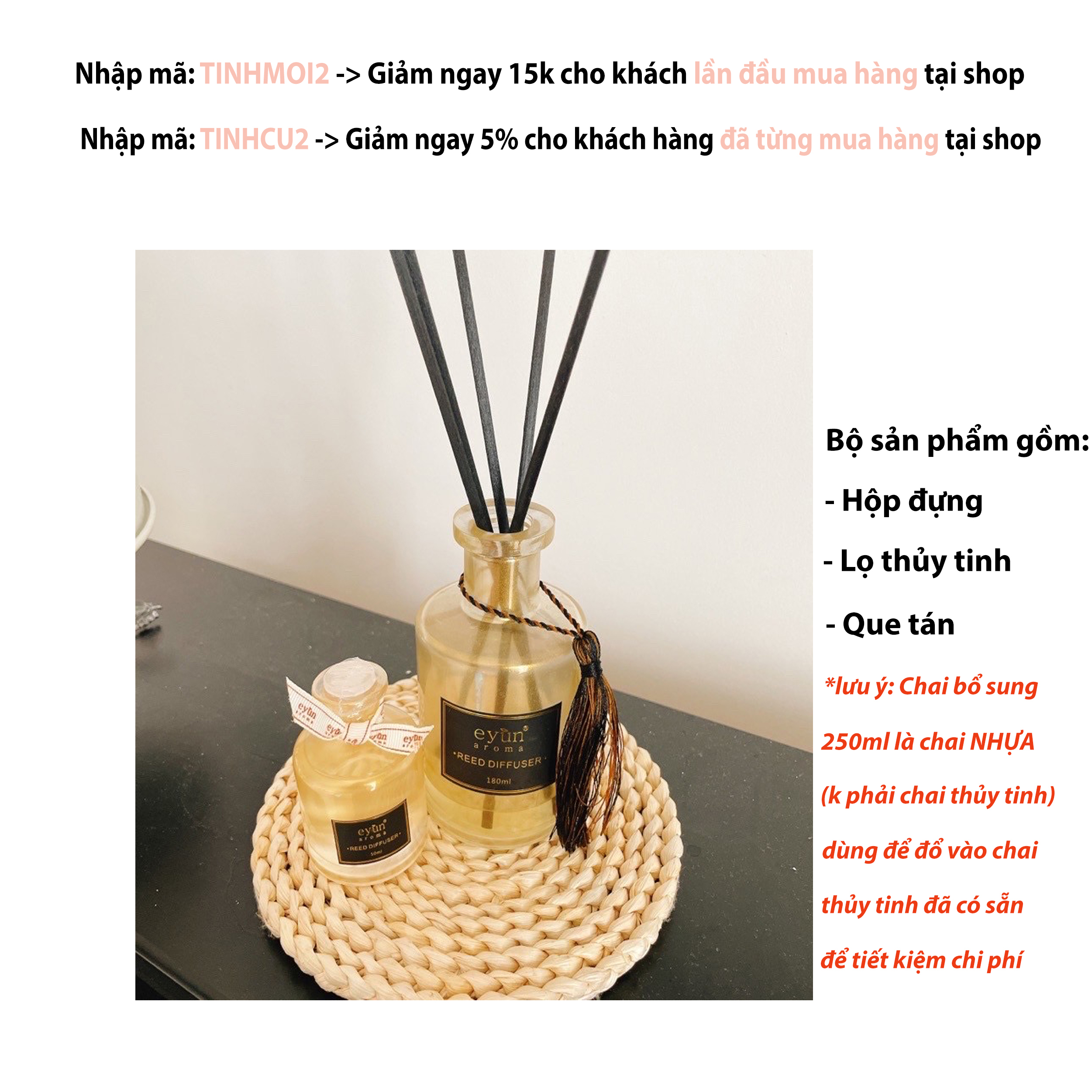 Tinh dầu thơm phòng Shangrila khuyếch tán hương nước hoa mát dịu nhẹ kèm que khuyếch tán mùi hương Eyun Aroma