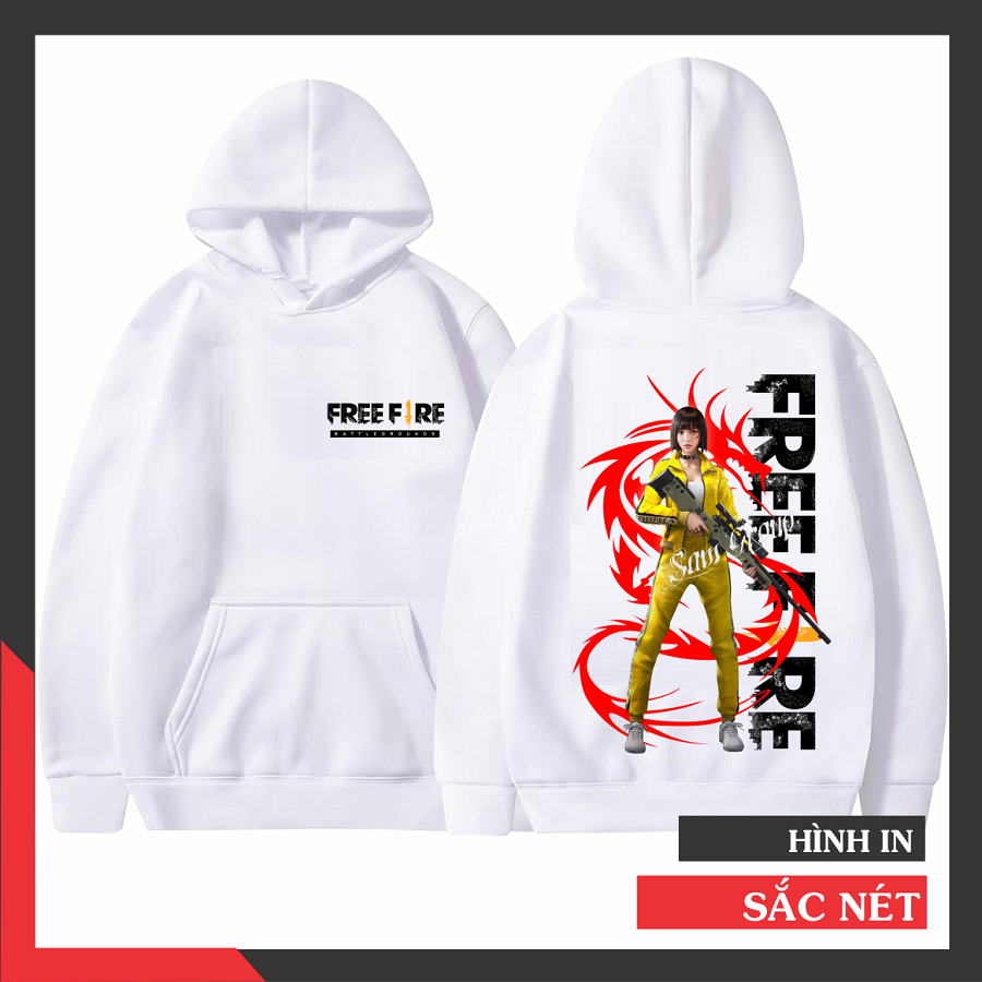 Áo Hoodie Free Fire  nỉ màu trắng kiểu dáng trẻ trung cực hot Kelly FF