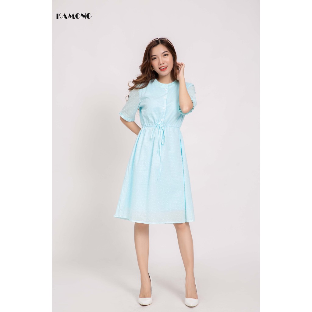 Đầm Suông Cổ Bèo Rút Eo Kamong D092