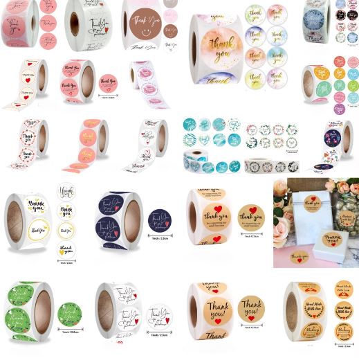 Cuộn 500 miếng dán Sticker "Thank You" - 6 styles (đường kính nhãn dán 2,5cm)