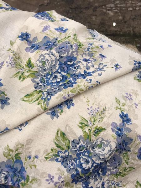 Vải linen tưng hoa chùm màu xanh