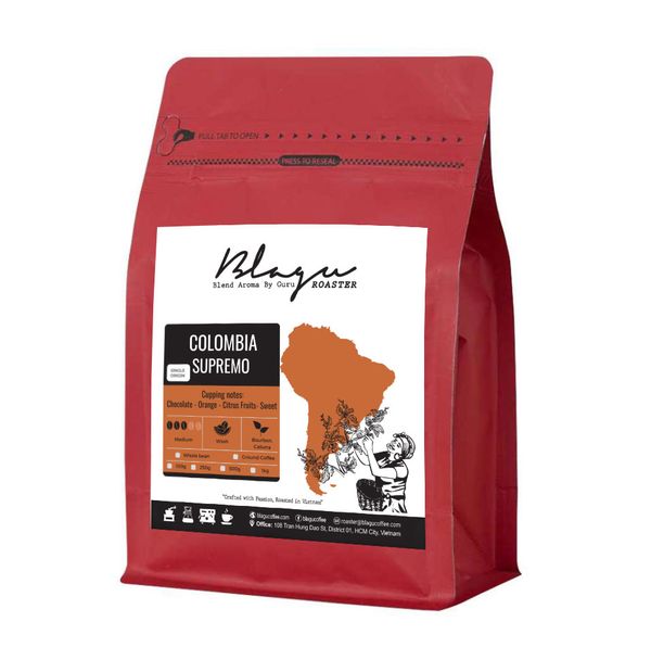 Cà Phê Blagu Hạt Đã Rang, Colombia Supremo - 100% Arabica - Typica - Medium Roast - 250g