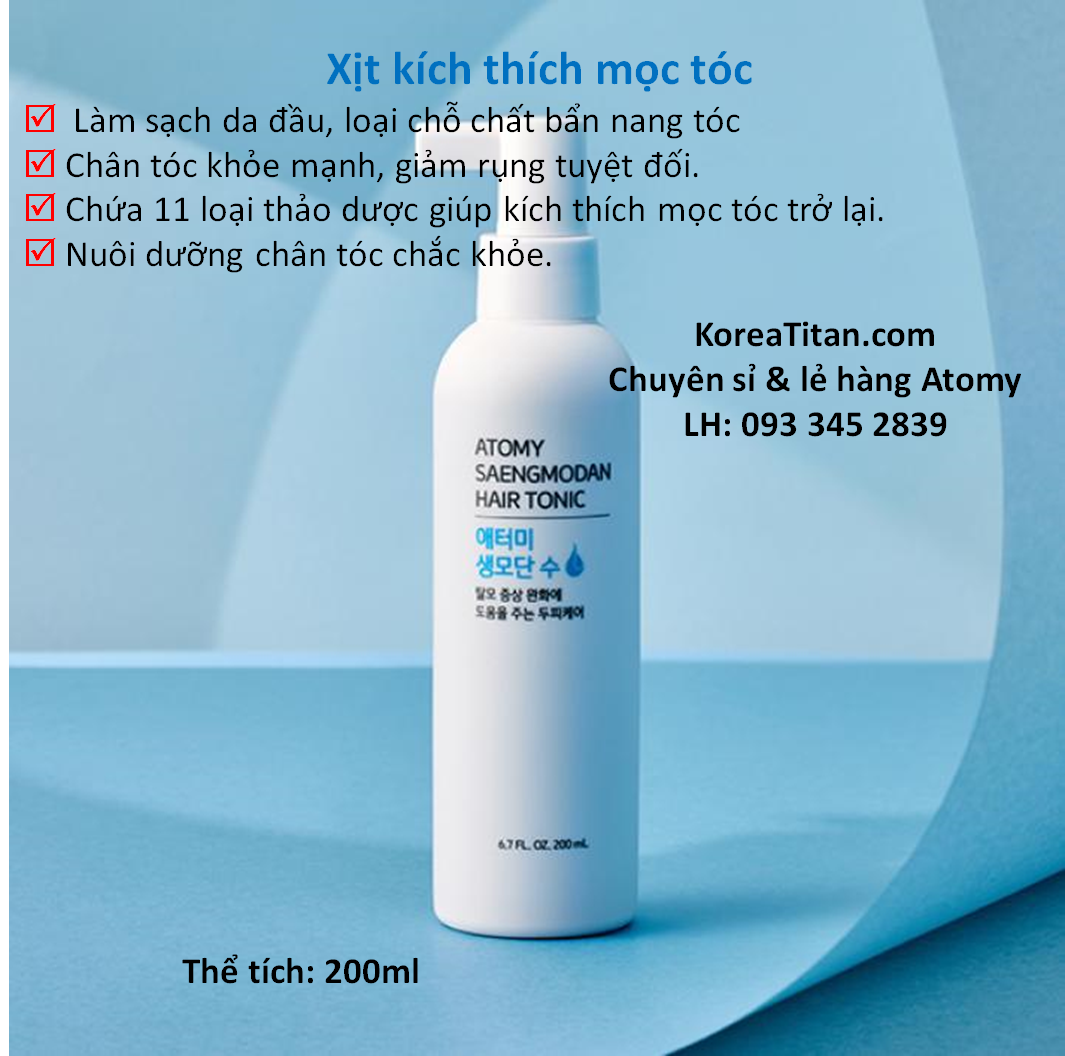 Dung dịch xịt thảo dược ngăn rụng tóc, da đầu chắc khoẻ, thẩm thấu nhanh và kích thích mọc tóc trở lại 200ml - Atomy Saengmodan Hair Tonic - 애터미 생모단수 - Атоми тоник Сэнмодан
