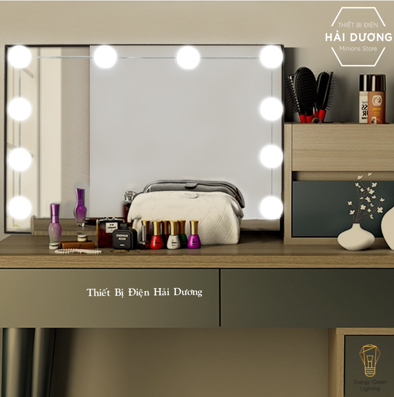 Set 10 bóng đèn LED chiếu sáng gương trang điểm BL-030 - Dán gương tiện lợi - 5 chế độ sáng - Tăng giảm ánh sáng - Energy Green Lighting