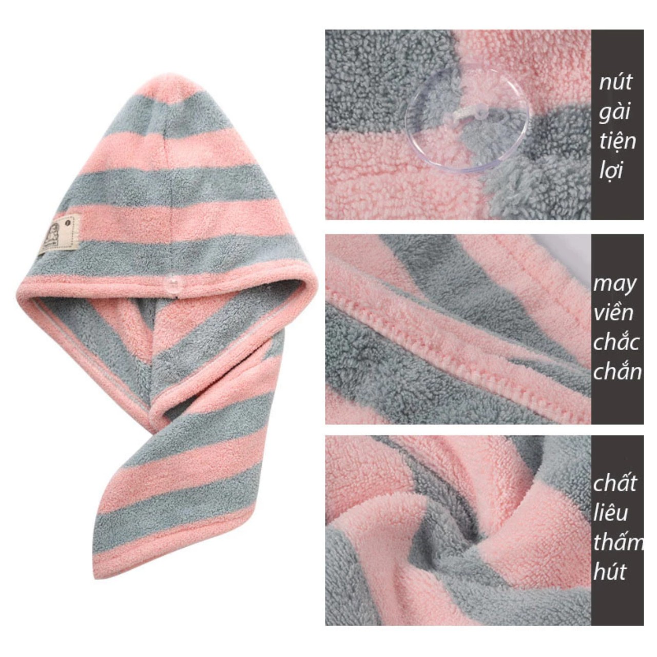 Khăn Quấn Ủ Tóc, Khô Tóc Siêu Tốc ( 100% vải cotton siêu thấm hút, mềm mịn)