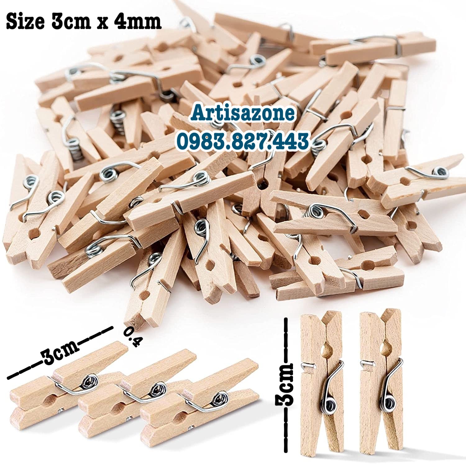 Kẹp gỗ siêu bé kèm 5 mét dây- Combo 50 chiếc