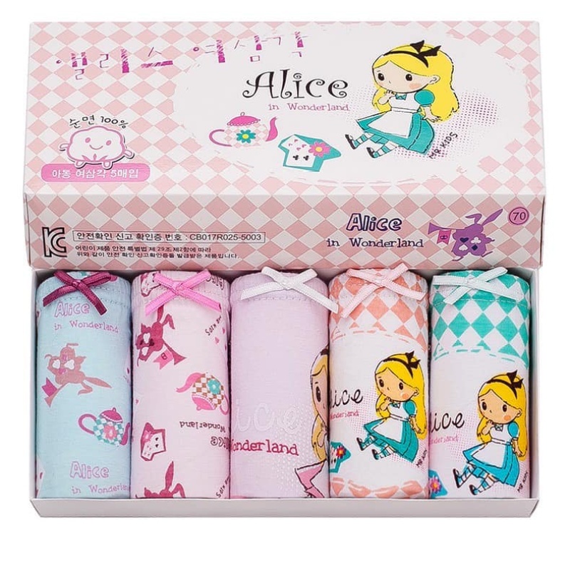 Nơi bán Set 5 quần lót trẻ em Hàn Quốc 100% cotton mẫu Alice in wonder land dành cho bé gái
