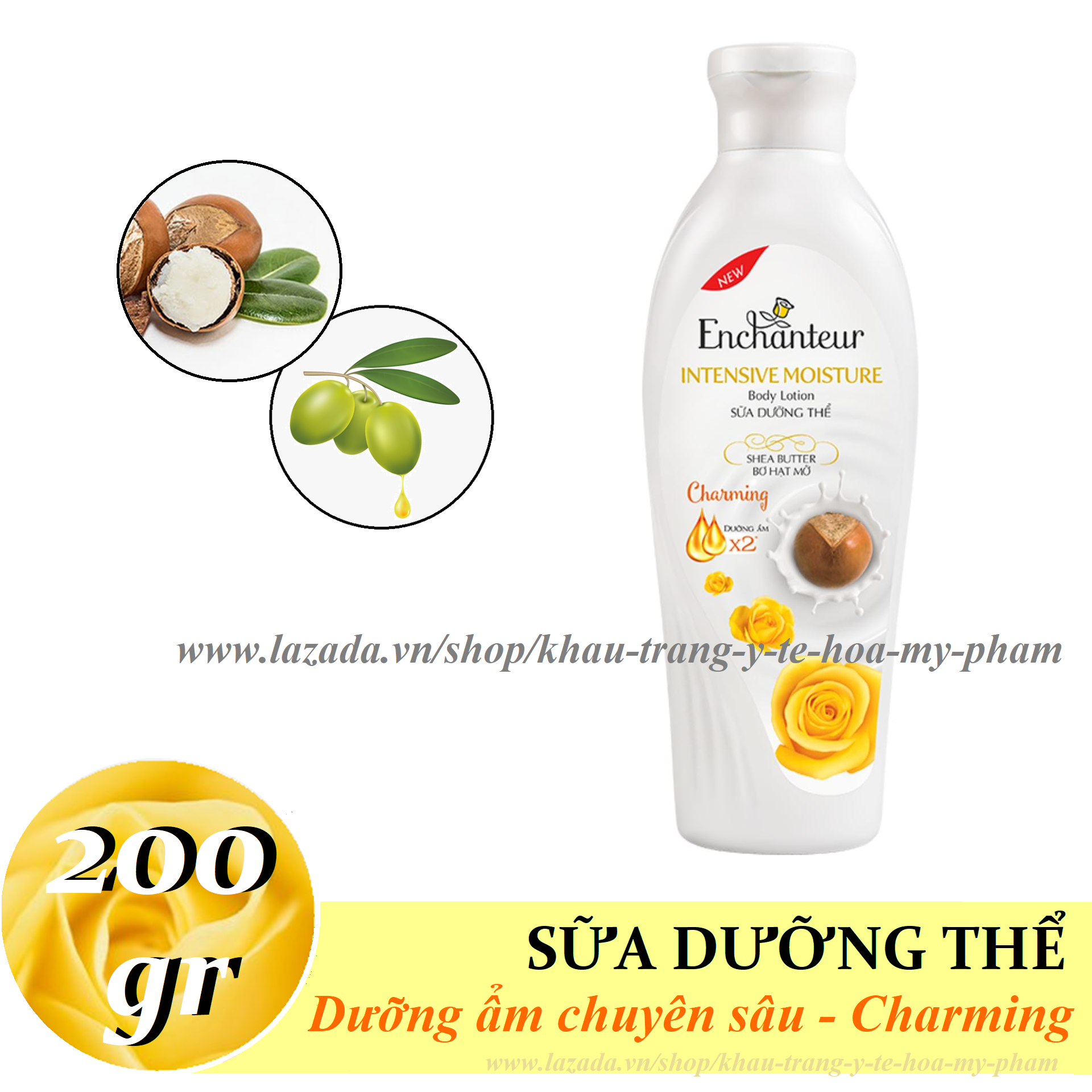 [HCM]Sữa Dưỡng Thể Dưỡng Ẩm Chuyên Sâu Enchanteur Charming Intensive Moisture Shea Butter 200 gr