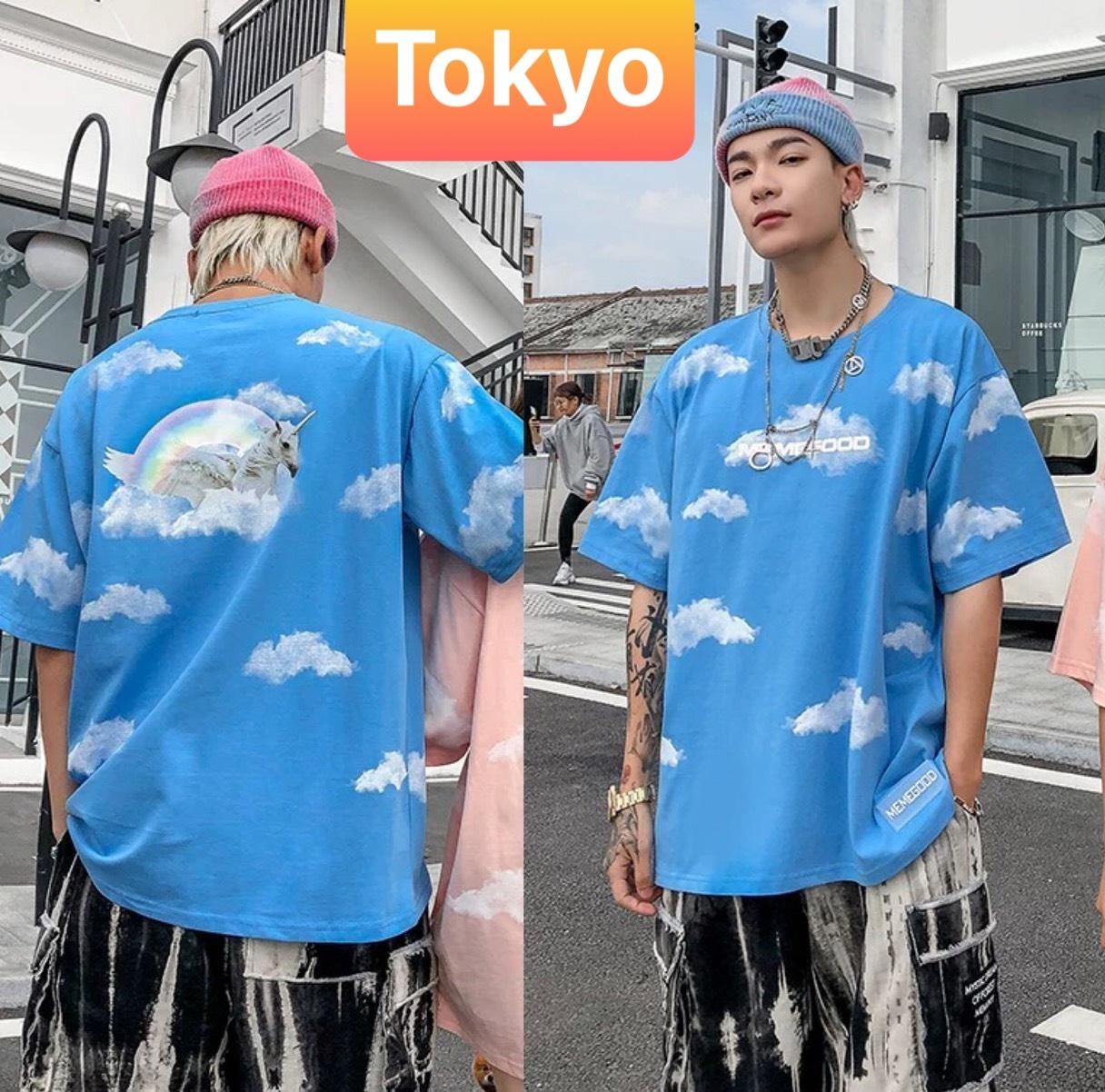 ÁO THUN NAM NỮ UNISEX XANH NGỰA MÂY TRỜI PHOM FORM RỘNG TAY LỠ NHẬT BẢN FUSI VẢI DÀY MỊN - TOKYO FASHION