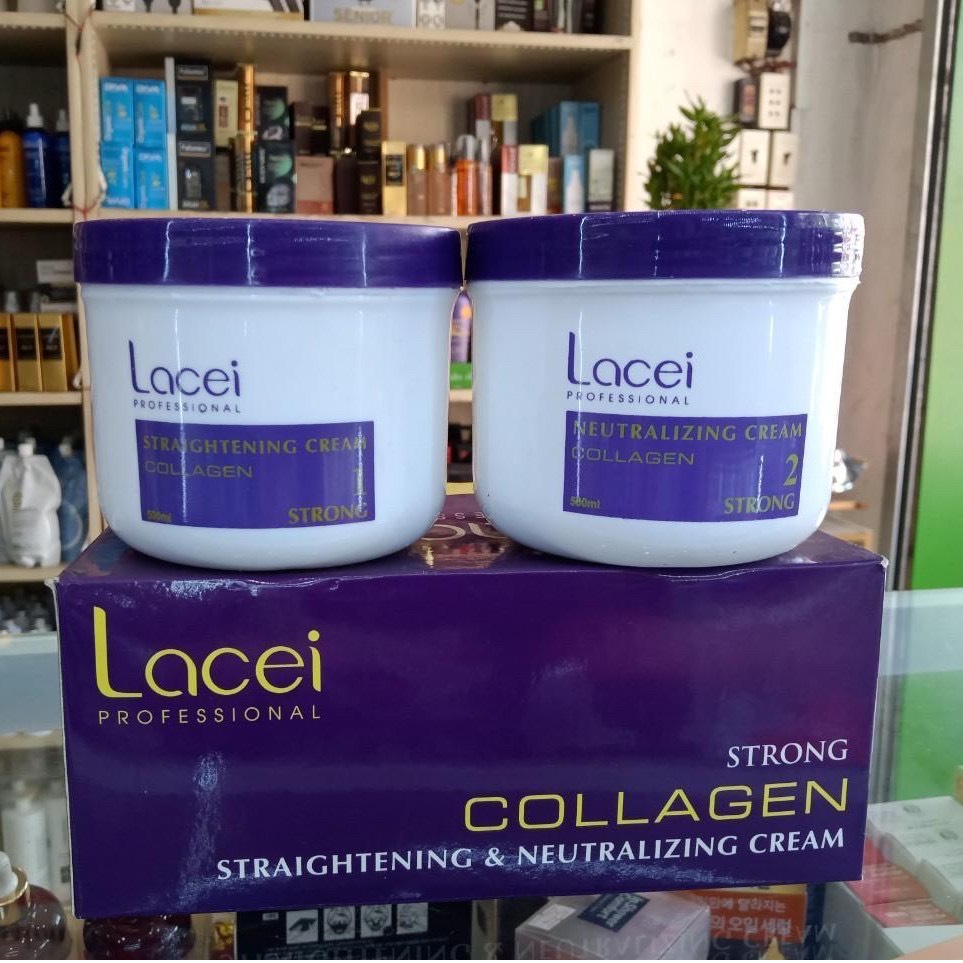 Kem duỗi tóc không kẹp nhiệt bóng mượt dùng cá nhân tại nhà collagen lacei 500mlx2