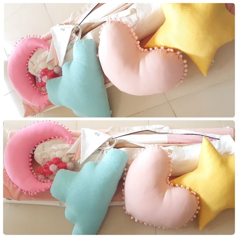 Set 4 gối 4 Thiên Ý màu xanh vàng hồng - Gối Trăng Sao Mây Tim -Vải kaki cotton linen dày đẹp cao cấp - Gối đã nhồi bông