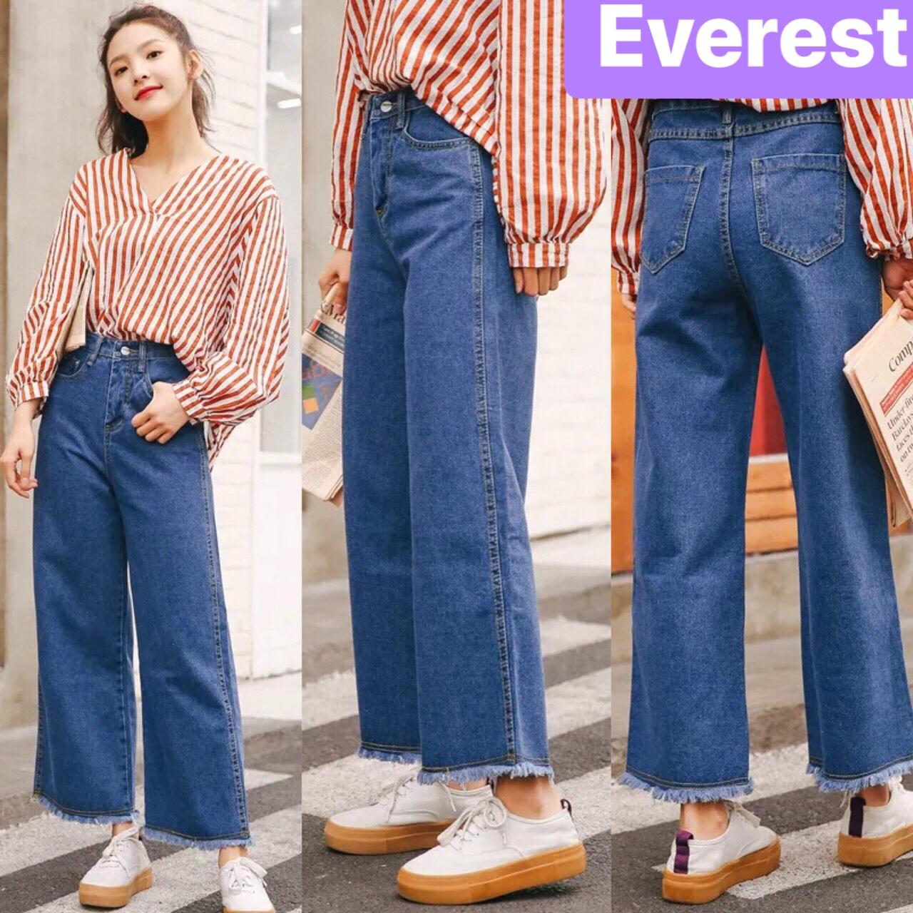 QUẦN JEAN BAGGY NỮ XANH ĐẬM CHẤT BÒ ỐNG LOE RỘNG LƯ714