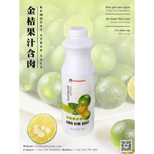 Siro Bưởi đỏ, Kim quất, Chanh Wonderful (có tép)
