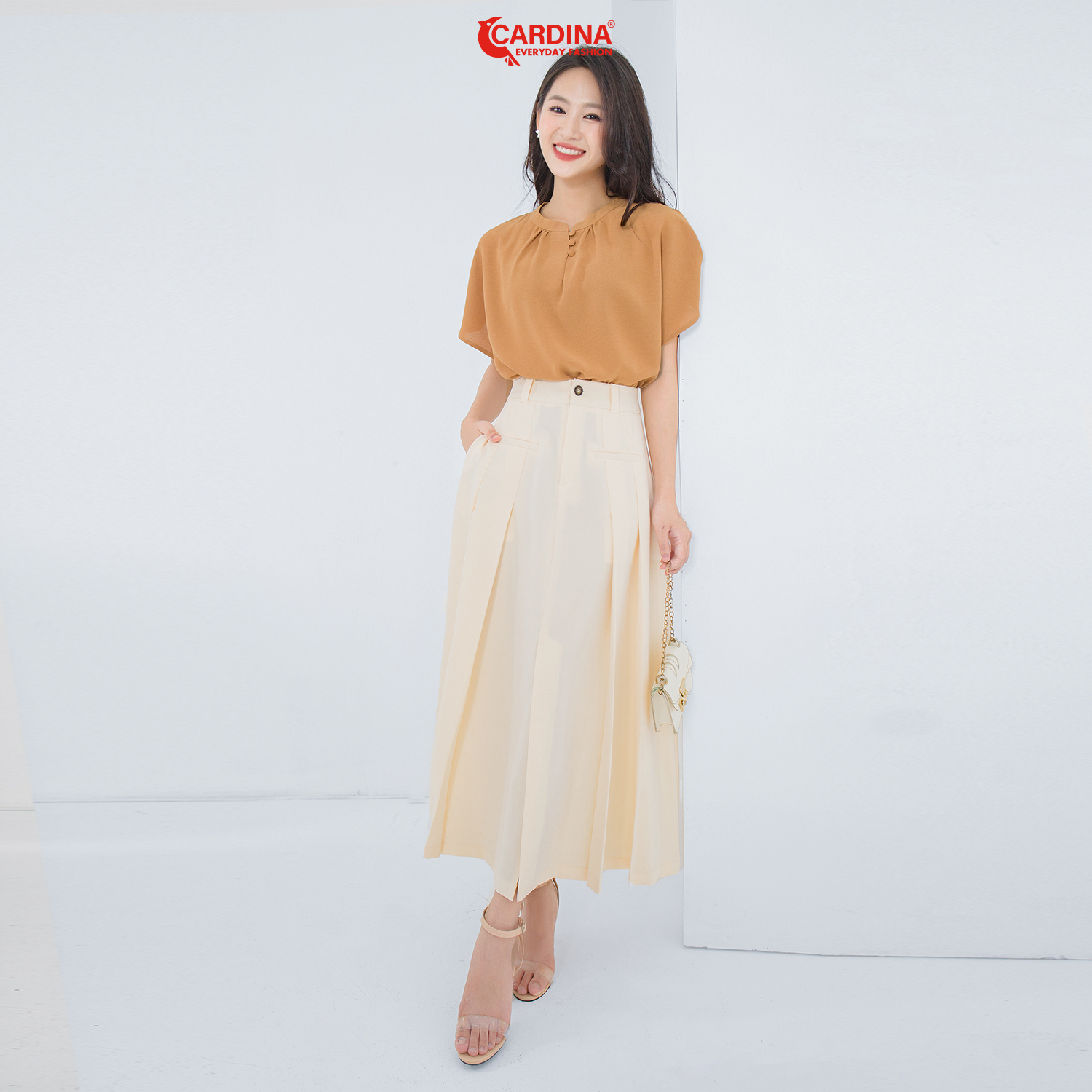 Chân váy nữ cardina chất tuyết mưa hàn cao cấp dáng maxi xếp ly xẻ trước thanh lịch 3cv10