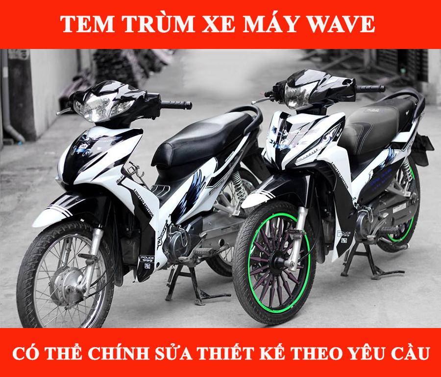 tem trùm wave độ đẹp sọc trắng đen - Tem xe máy thiết kế theo yêu cầu - tem trùm xe máy wave đẹp, rẻ, chất