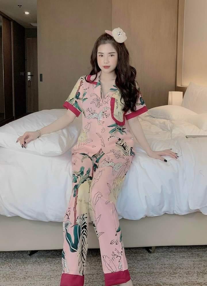 Bộ pijama nữ thu đông tay ngắn quần dài lụa mango