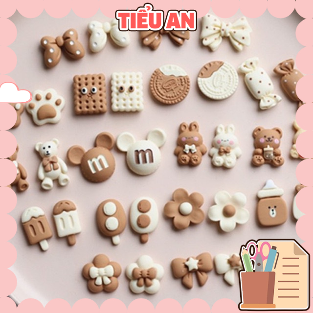 Charm (C386) slime/ Dụng Cụ Charm Trang Trí [Ko Keo & Nút] Màu Kem & Socola (1.5x2.5cm)