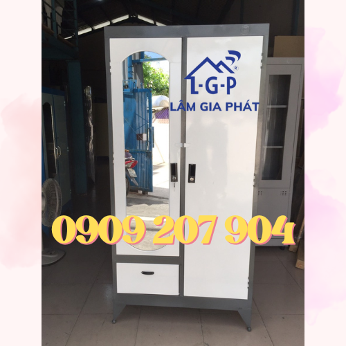 Tủ sắt quần áo trắng đen 2 cánh sắt sơn dầu cao cấp